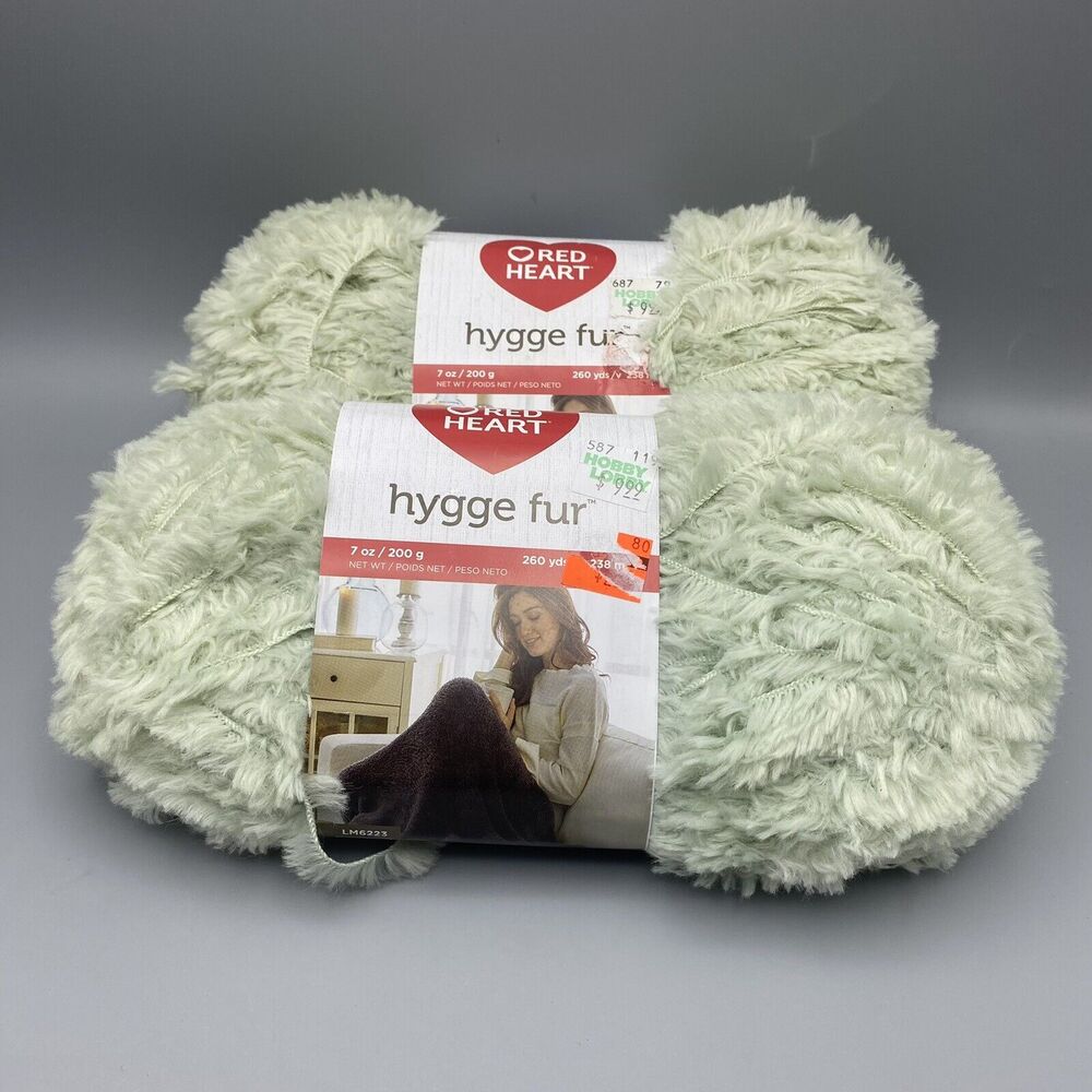 Red Heart Hygge Fur 2 Skeins‎ Nylon Yarn 7 Oz 260 Yds Each Eucalyptus Green